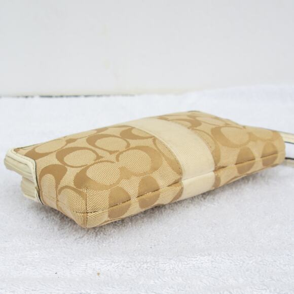 COACH Signature Beige White Strip Accordion Zip Around Wallet Wristlet F51710 - Picture 4 of 10